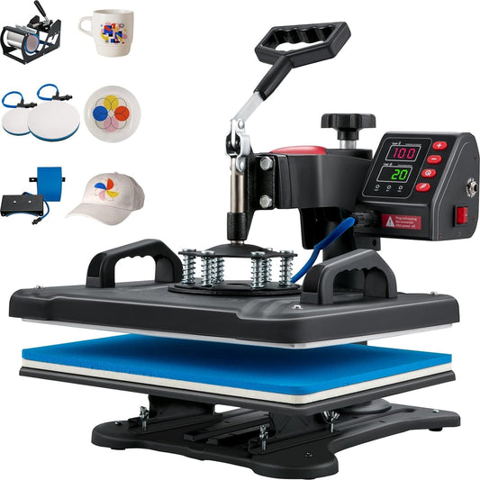 Heat Press, 5 in 1 Heat Press Machine Machine 12X15, Clamshell Sublimation Transfer Printer Fast Heat-Up, Digital Precise Temperature Control, Vinyl Heat Press for T-Shirt Plate Mug Cup, 900W