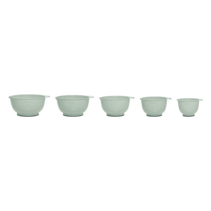 Set of 5 Plastic Mixing Bowls in Pistachio with Rubber Bottom