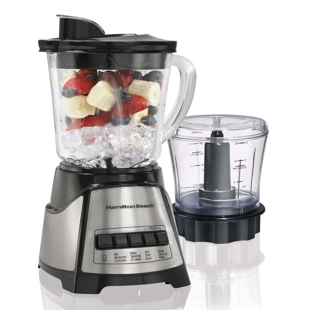 Power Elite Multi-Function Blender with Mess Free 40 Oz. Glass Jar and 3-Cup Chopper, Mini Food Processor, 700 Watts, Stainless Steel, 58149