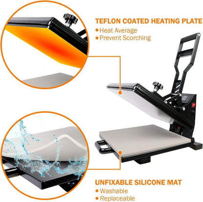 Industrial-Quality Digital Sublimation Heat Press Machine for T Shirt, 15X15 Inch, Black