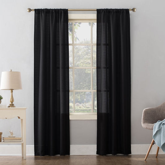 Textured Solid Curtain Single Panel, 38" X 95", Black