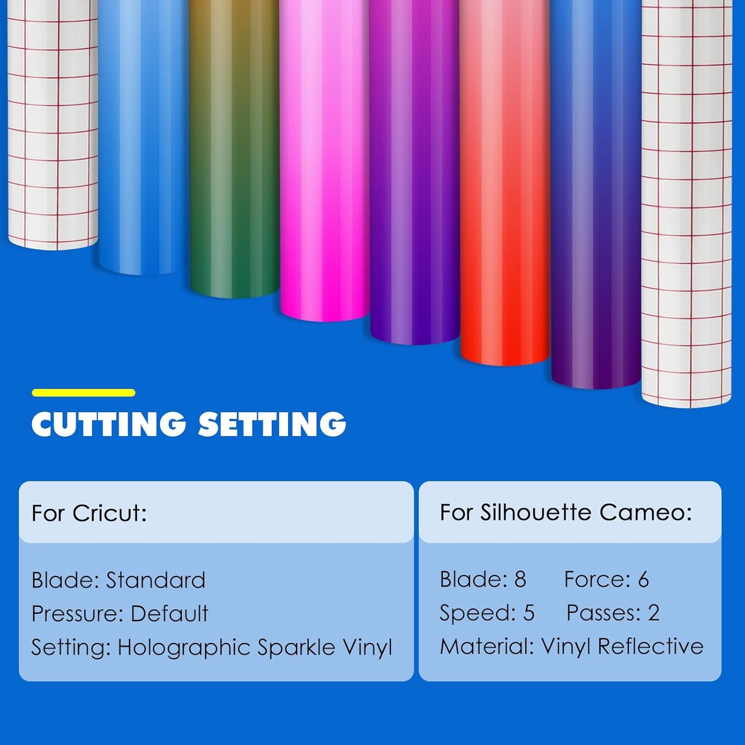 Color Changing Vinyl Permanent Adhesive for Cutting Machine,8 Pack Cold Bundle 6 Colors-12" X 10" Sheets +2 Transfer Sensitive Tape