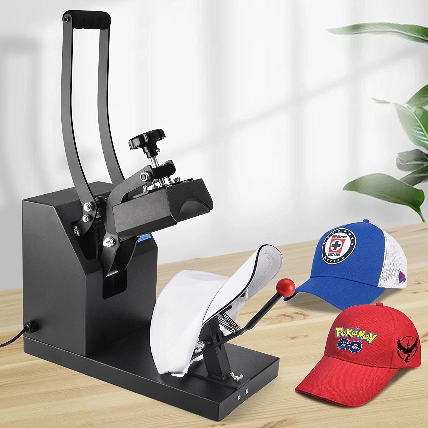 Hat Press Digital Baseball Cap Heat Press Machine 6X3.5 Inch Clamshell Design Curved Element Cap Sublimation Transfer Press with LCD Timer and Temperature Control, Rigid Steel Frame,Black