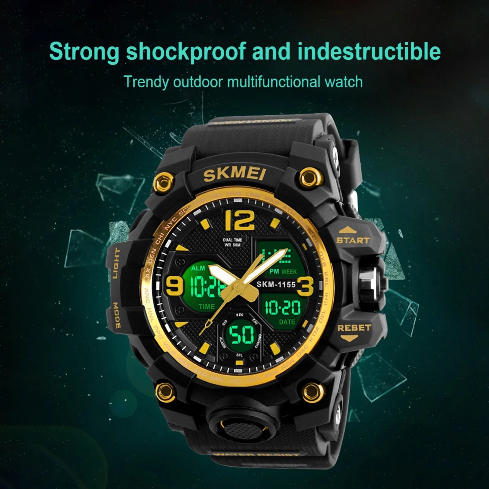 Men'S Digital Sports Watch, Large Face Military Waterproof Watches for Men with Stopwatch Alarm LED Back Light Sports Watch,Gold