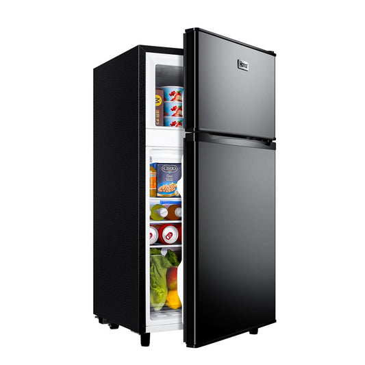 3.5 Cu Ft Two Door Mini Fridge with Freezer, Black