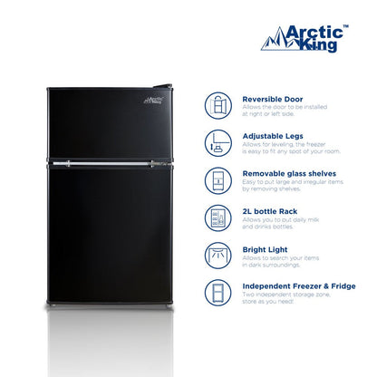 3.2 Cu Ft Two Door Mini Fridge with Freezer, Black, E-Star, ARM32D5ABB