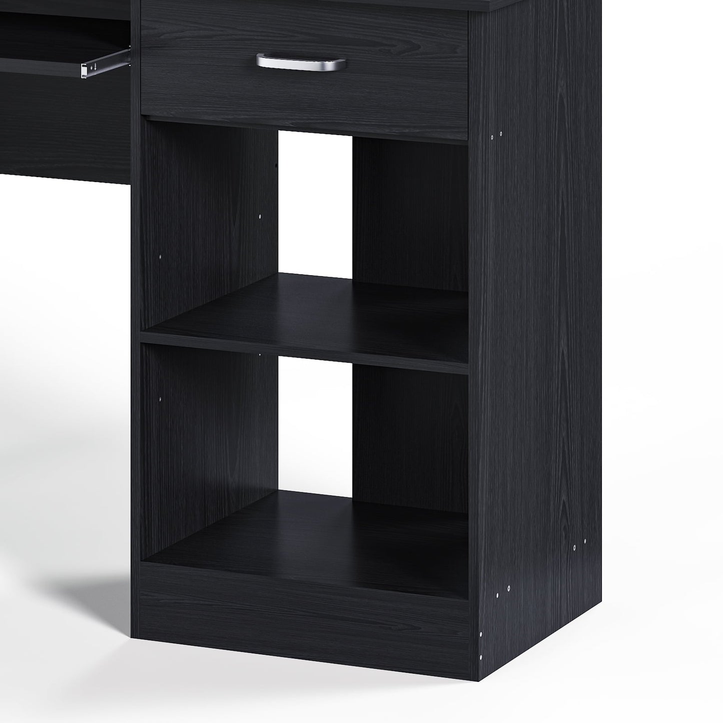 Wood Computer Desk Office Black Laptop PC Work Table Home Drawer & Keyboard Tray
