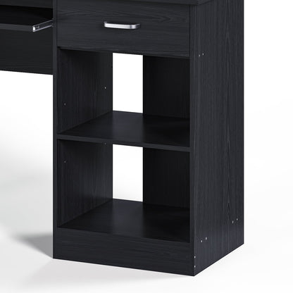 Wood Computer Desk Office Black Laptop PC Work Table Home Drawer & Keyboard Tray
