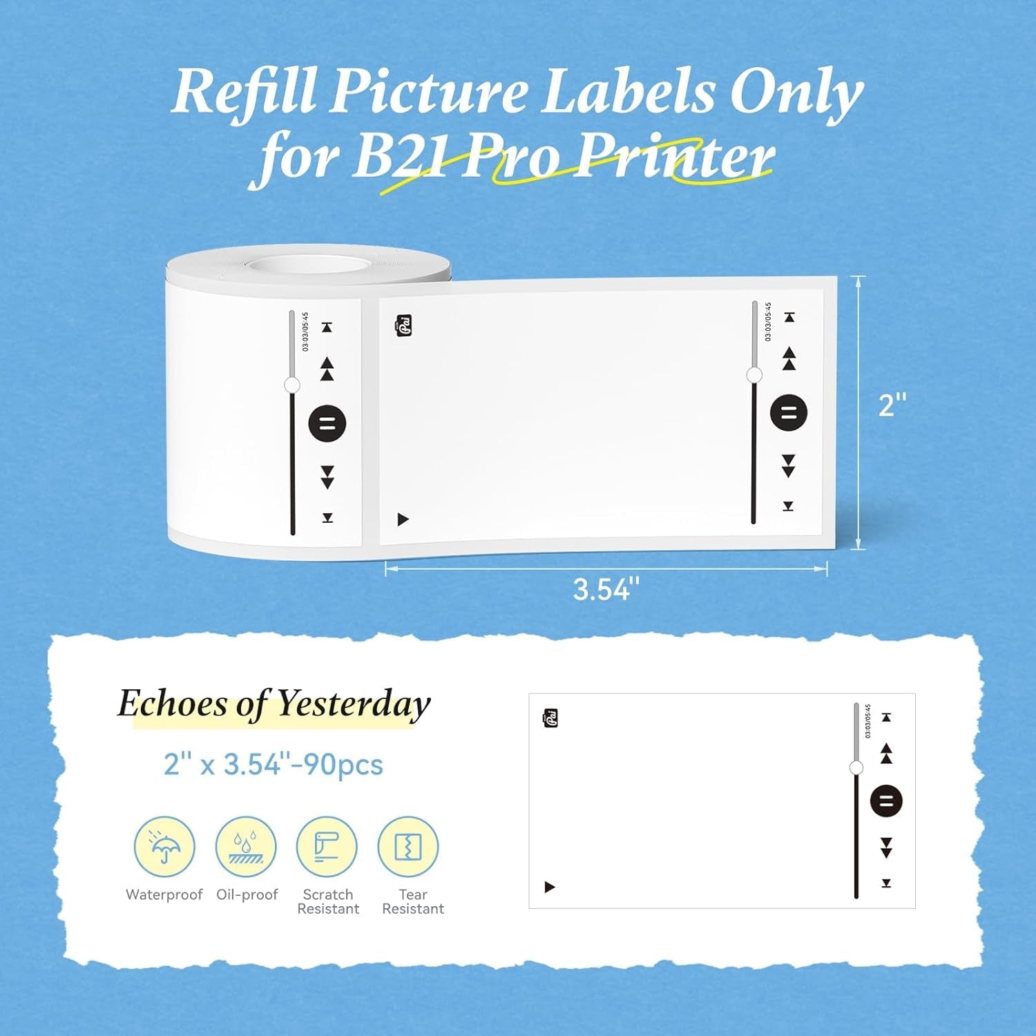 NIIMBOT Photo Labels– Print HD Thermal Labels(2''X3.5'', 50X90Mm) for Memories, Notes, Lists & DIY Projects – Compatible with Pro Series Label Makers