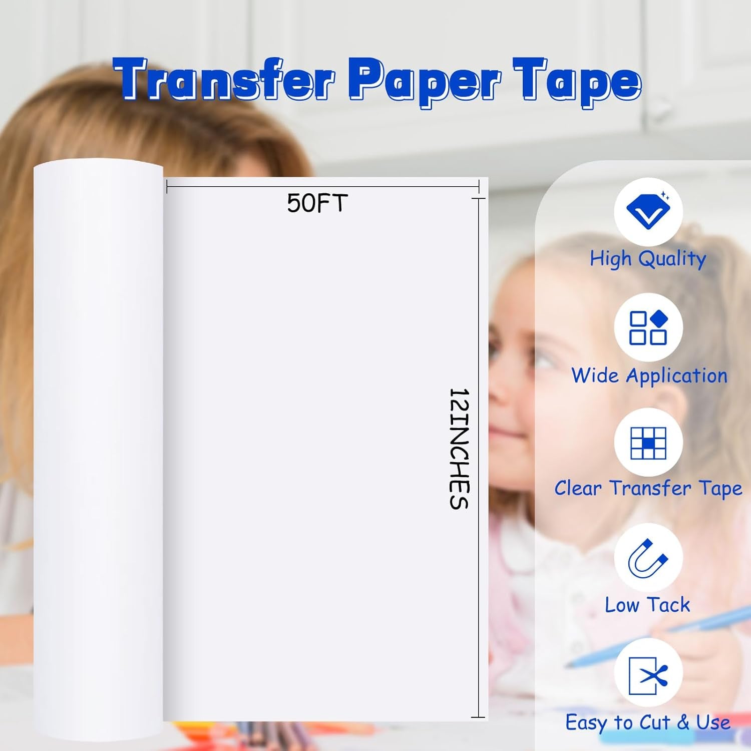 Clear Vinyl Transfer Paper Tape Roll - 12" X 50 FT Matte Transfer Tape for Vinyl Low Tack Easy Release for Craft Decals,Signs, Windows, Stickers