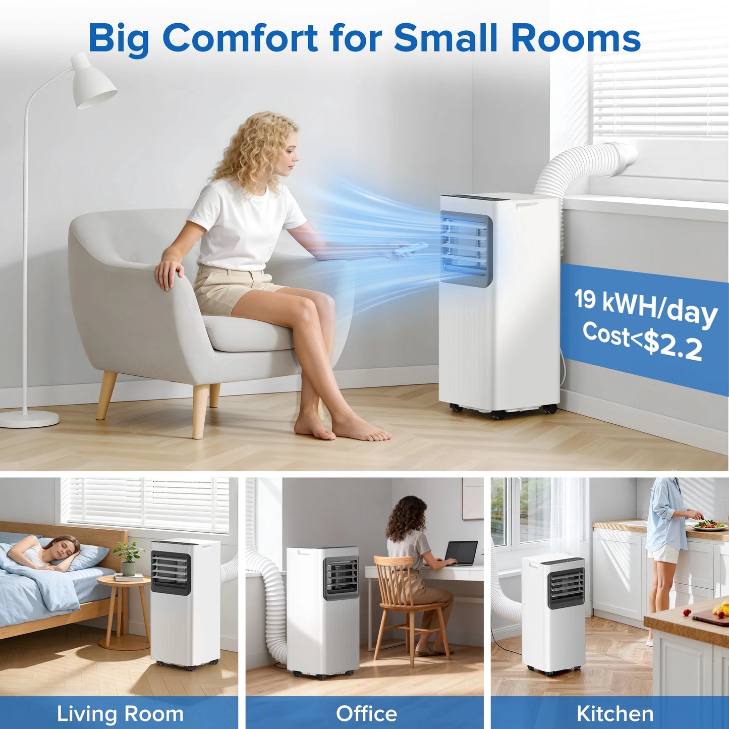 8000 BTU Ashare Portable Air Conditioner, 4-In-1 AC Unit with Fan, Cool and Dehumidifier, Sleep Mode, Remote Control, for Rooms up to 350 Sq Ft