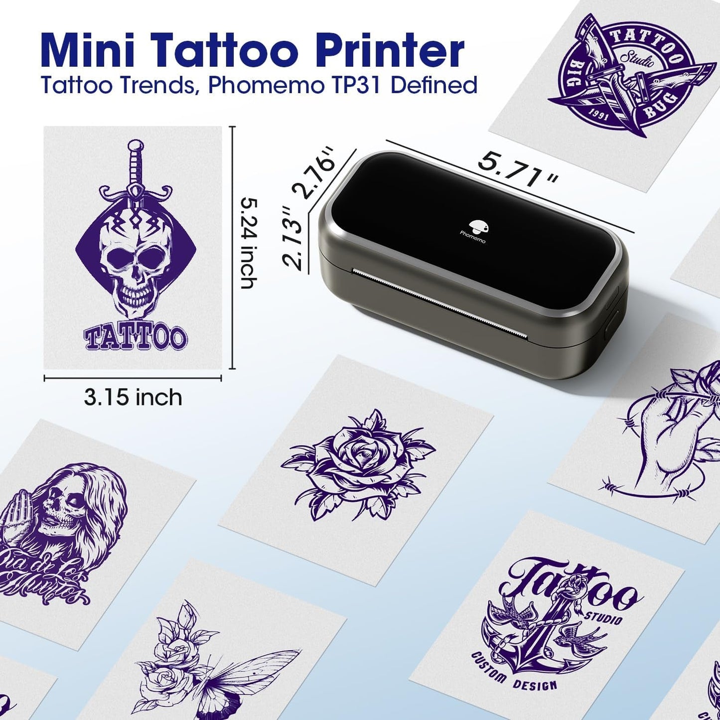 Phomemo TP31 Tattoo Transfer Paper Only for TP31 Tattoo Machines Printer, 3.15" X 5.24" Transfer Paper, 100Pcs