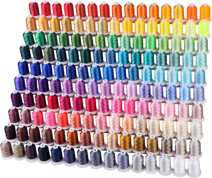 New Brothread Embroidery Machine Thread Mega Kit 150 Colors Compatible with Brother & Janome Polyester Embroidery Thread 40WT 1000M/1100YD Each Spool for Home-Used & Commercial Embroidery Machines