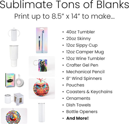 Epson Surecolor F170 Sublimation Starter Kit – Printer with CMYK Ink Set, Design Pack, 10 Sublimation Tumbler Pack, Sublimation Paper, Tape – Perfect for Beginners & Small Business