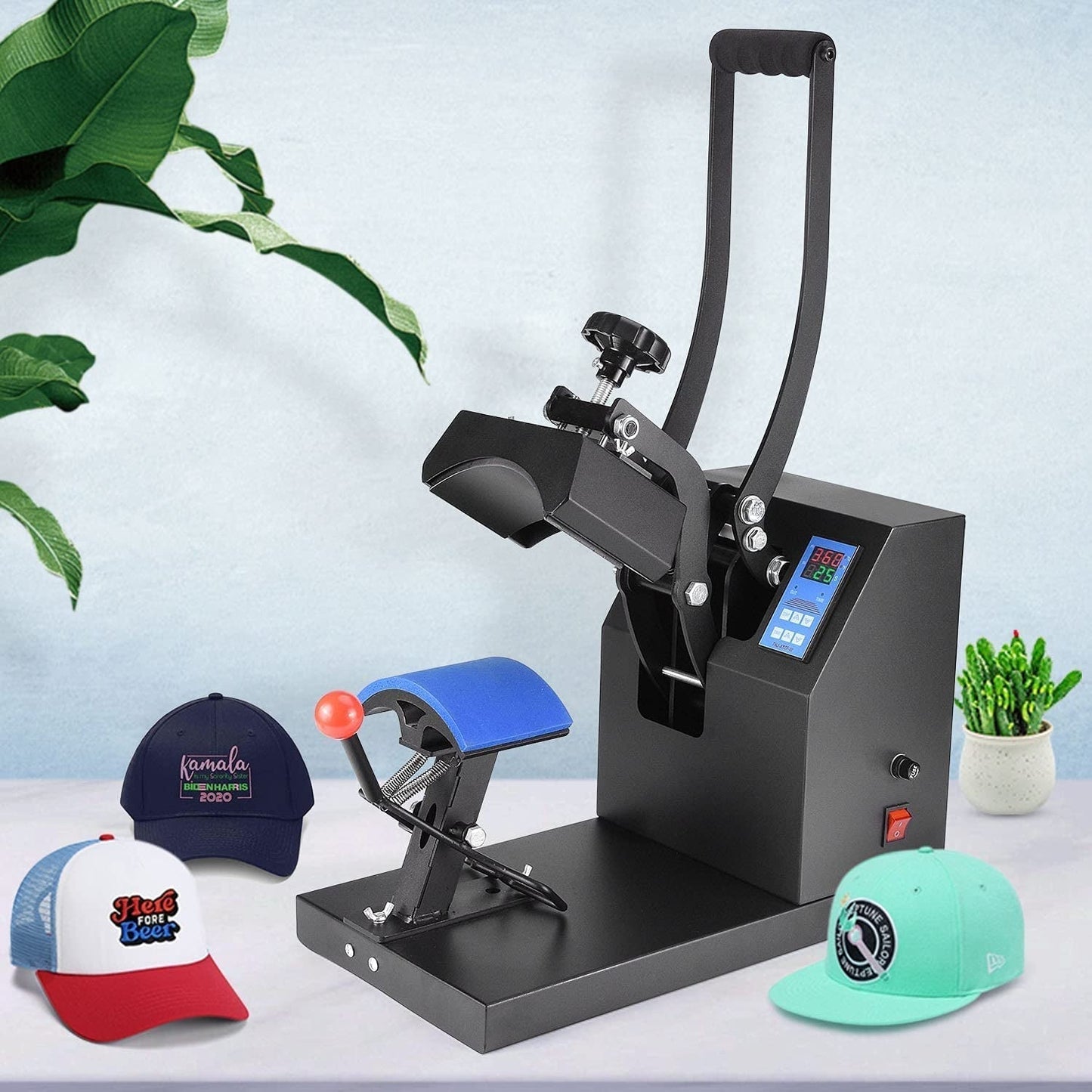 Hat Press Digital Baseball Cap Heat Press Machine 6X3.5 Inch Clamshell Design Curved Element Cap Sublimation Transfer Press with LCD Timer and Temperature Control, Rigid Steel Frame,Black