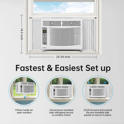 6000 BTU Window Air Conditioner Cool to 250 Sq Ft Intelligent, Led,Remote Control, Easy to Clean Filter Screen, Can Be Used as a Dehumidifier/Fan, Operates Quietly, and Is Energy-Saving