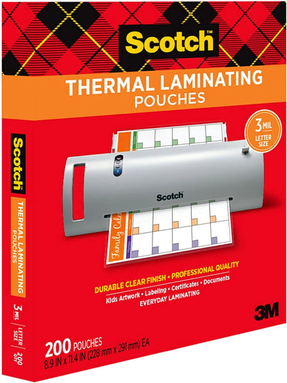 Thermal Laminating Pouches, 3 Mil, 200-Pack, Education Supplies & Craft Supplies, for Use with Thermal Laminators, Letter Size 8.9 X 11.4 In.