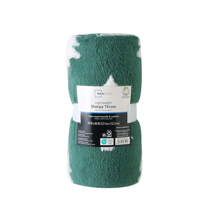 Green Pine Tree Sherpa Throw Blanket, 50"X60"