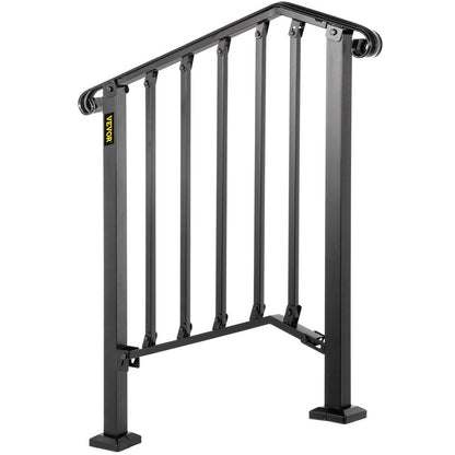 brand Handrail for Stairs Fits 2 or 3 Steps Outdoor Wrought Iron Handrail Height Adjustable Stair Railing, Matte Black