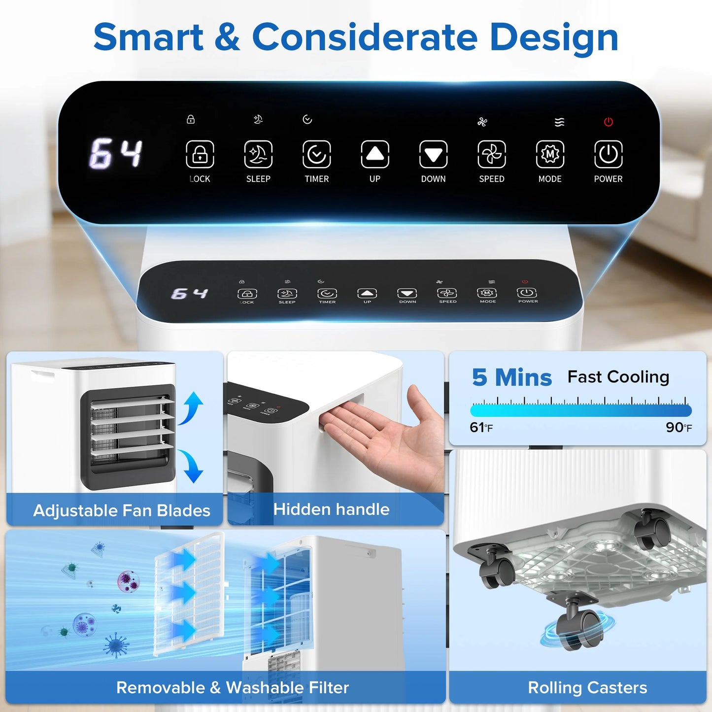 8000 BTU Ashare Portable Air Conditioner, 4-In-1 AC Unit with Fan, Cool and Dehumidifier, Sleep Mode, Remote Control, for Rooms up to 350 Sq Ft