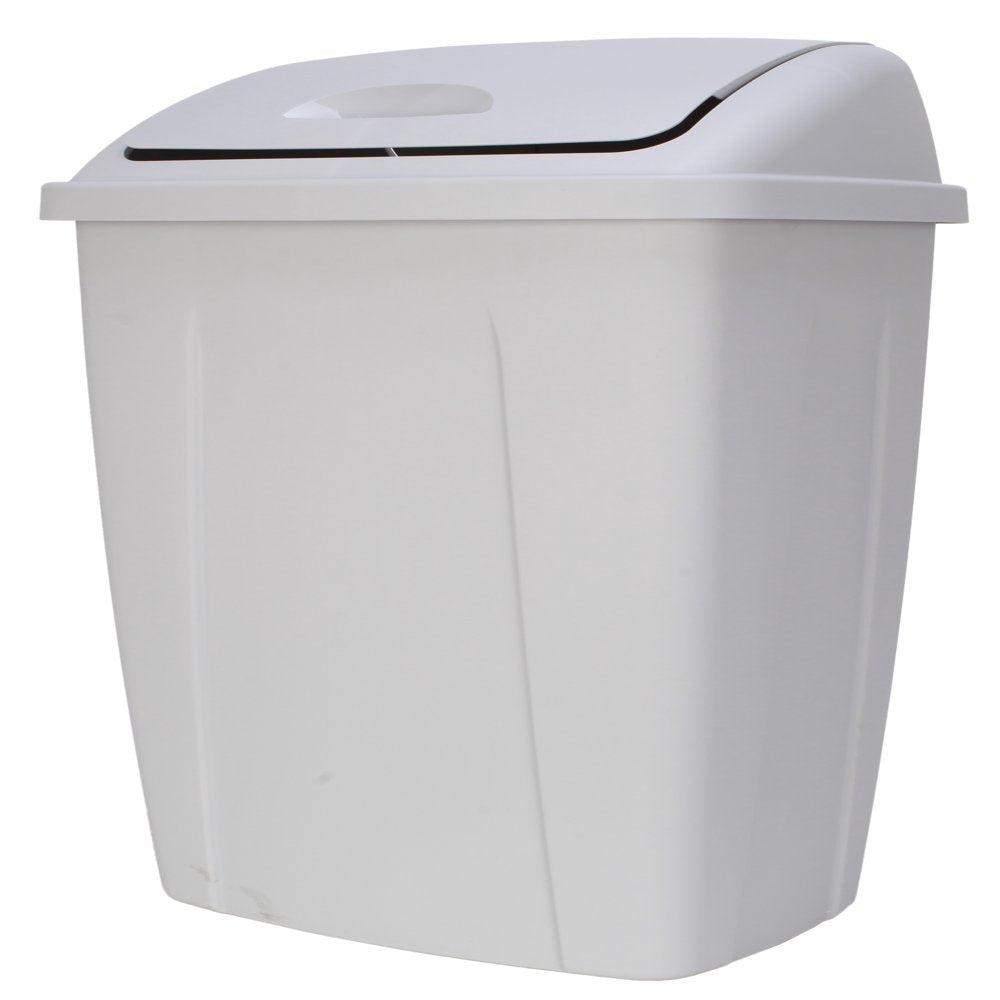 13 Gallon Trash Can, Plastic Swing Top Kitchen Trash Can, Gray