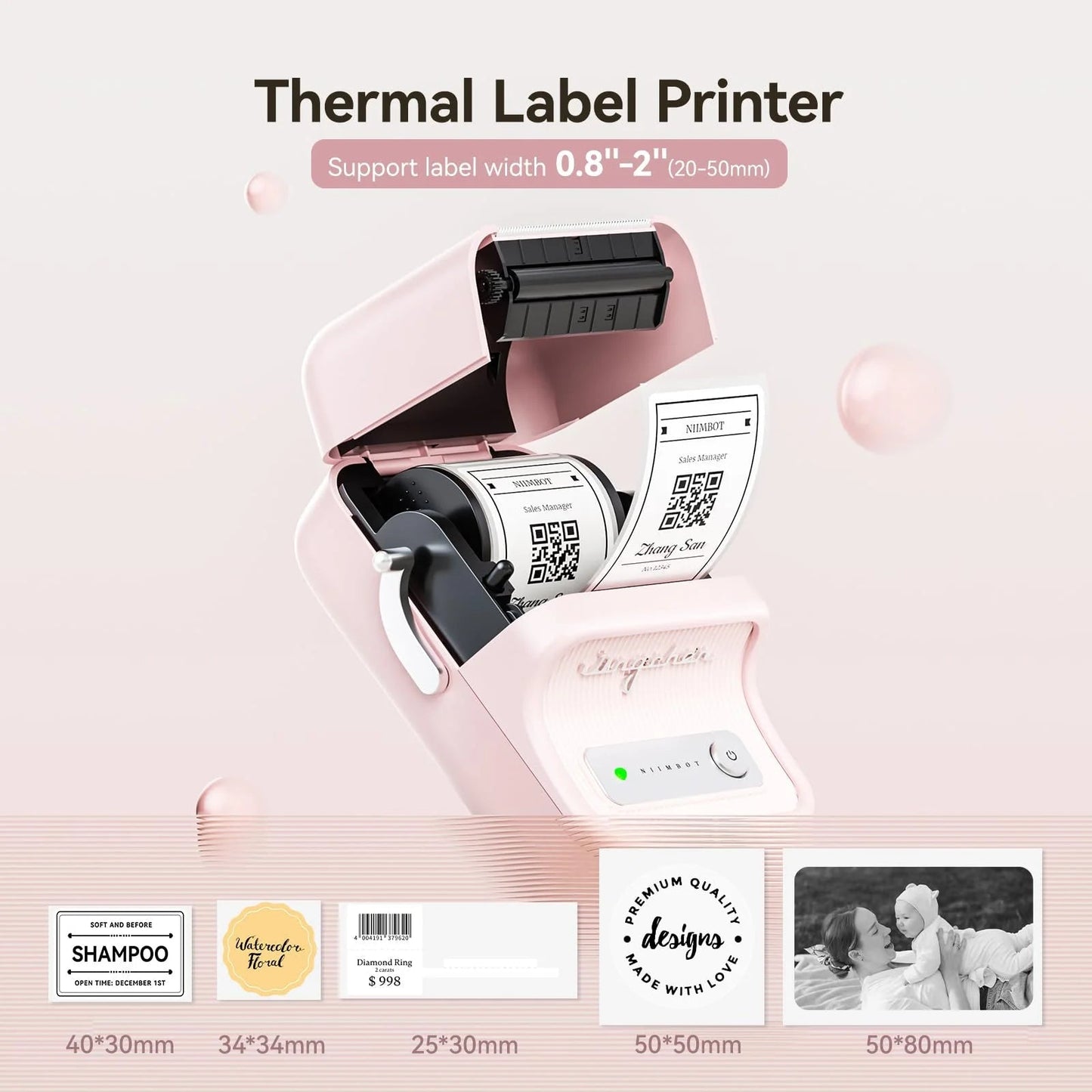 B21 Label Maker Machine with Tape，2 Inch Inkless Sticker Printer Thermal Labeler for Price Address Label for Home Storage Office and Small Business,Pink