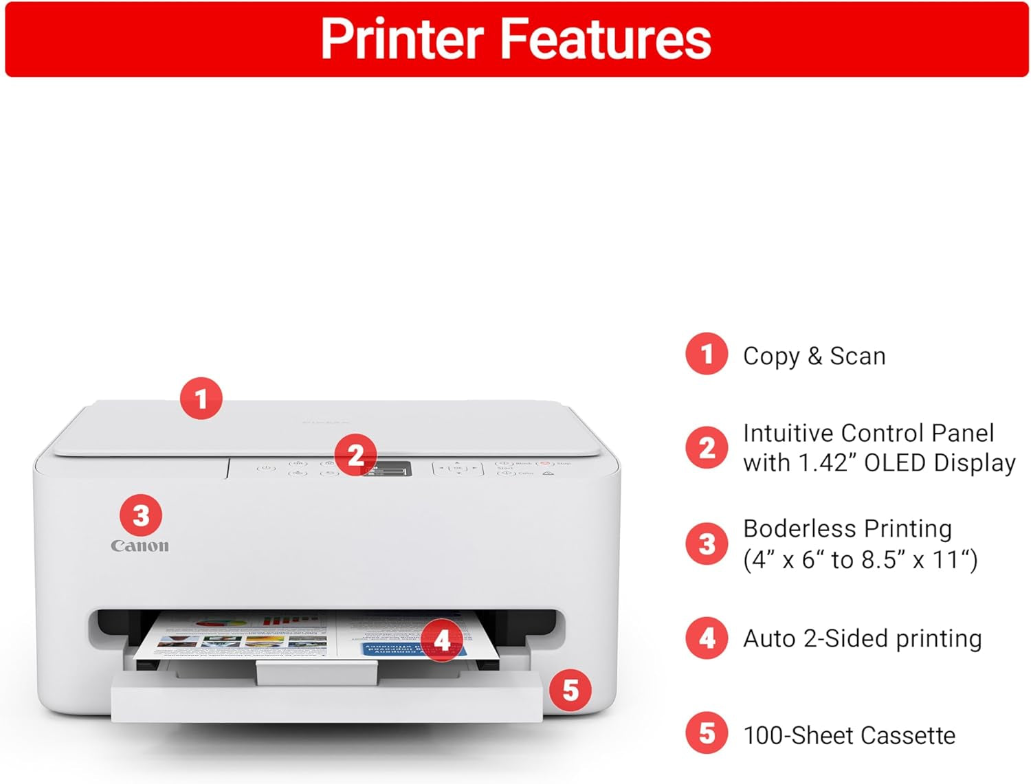 Canon PIXMA TS6520 Wireless Color Inkjet Printer Duplex Printing, White – Home Printer with Copier/Scanner, 1.42” OLED Display, Intuitive Control Panel, Compact Design | Copier/Scanner, 1.42' OLED Display, Intuitive Control Panel, Compact Design, Duplex Printing