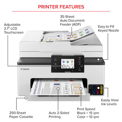 Canon Megatank MAXIFY GX2020 All-In-One Wireless Color Printer - Print, Copy, Scan with Duplex Printing - Refillable Tank System, Compact Desktop Design - Wireless Print Scan Copy for Home & Office