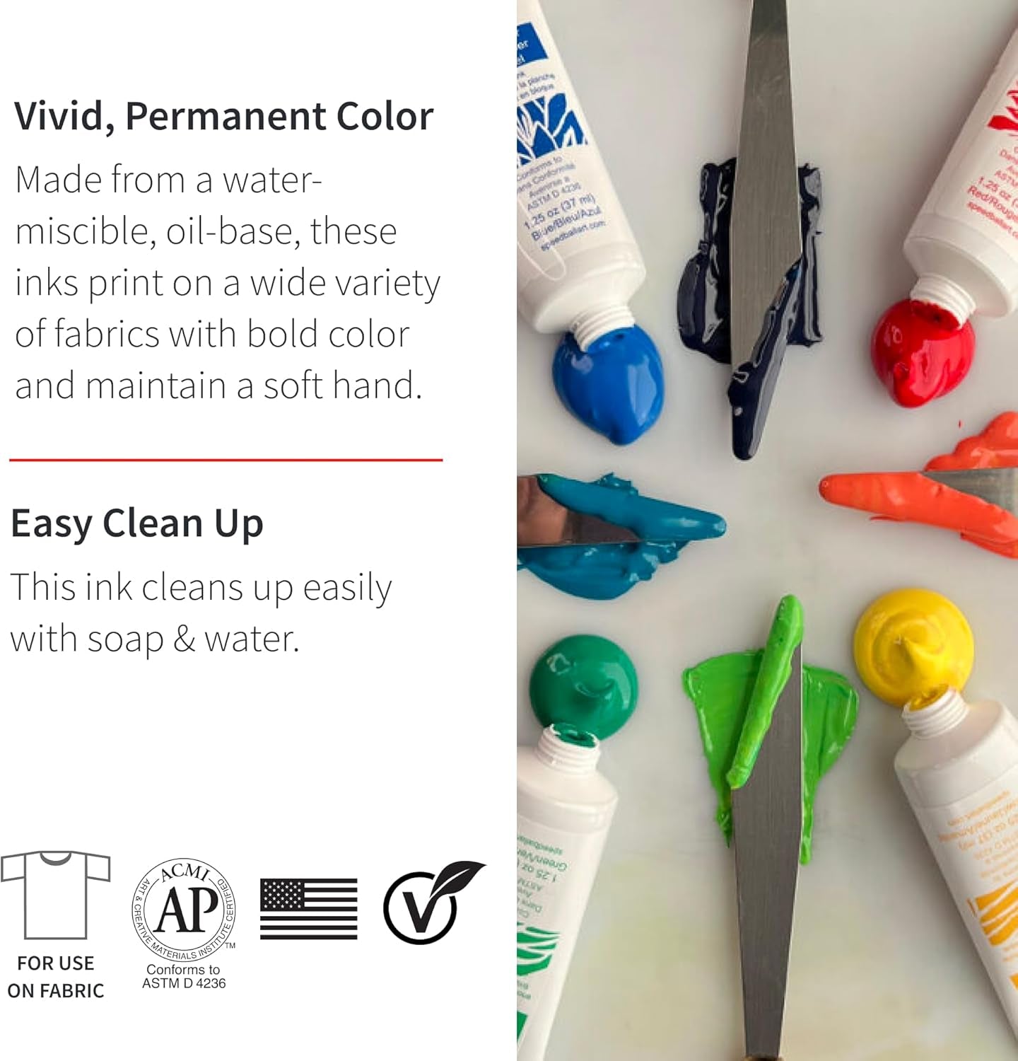 Speedball Premium Block Printing Ink Set - 6 Colors for Fabric and Paper - Water Soluble Oil Based Ink - 1.25 Oz Each - Non Toxic Art Supplies