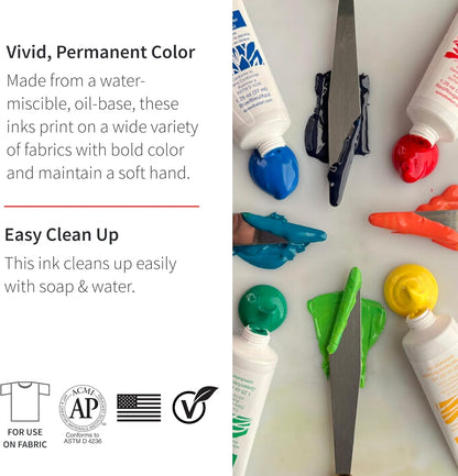 Speedball Premium Block Printing Ink Set - 6 Colors for Fabric and Paper - Water Soluble Oil Based Ink - 1.25 Oz Each - Non Toxic Art Supplies