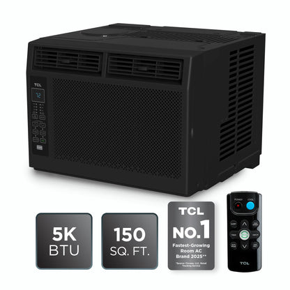 5,000 BTU Window Air Conditioner (Black) - 150 Sq Ft, LED Display, Included Remote, Compact, Dorm Friendly - W5W3M-B