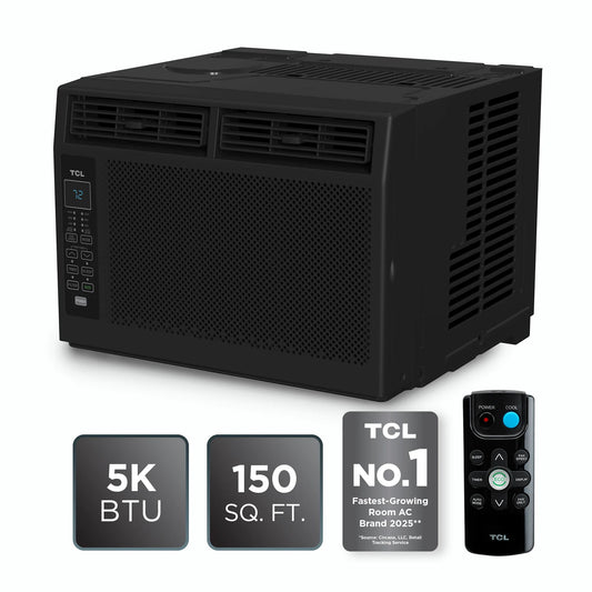 5,000 BTU Window Air Conditioner (Black) - 150 Sq Ft, LED Display, Included Remote, Compact, Dorm Friendly - W5W3M-B