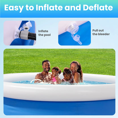 10Ft X 28In Inflatable Swimming Pool above Ground Family Pool for Kids & Adults Puncture-Resistant PVC, Quick Setup (Includes 2 Repair Patches)