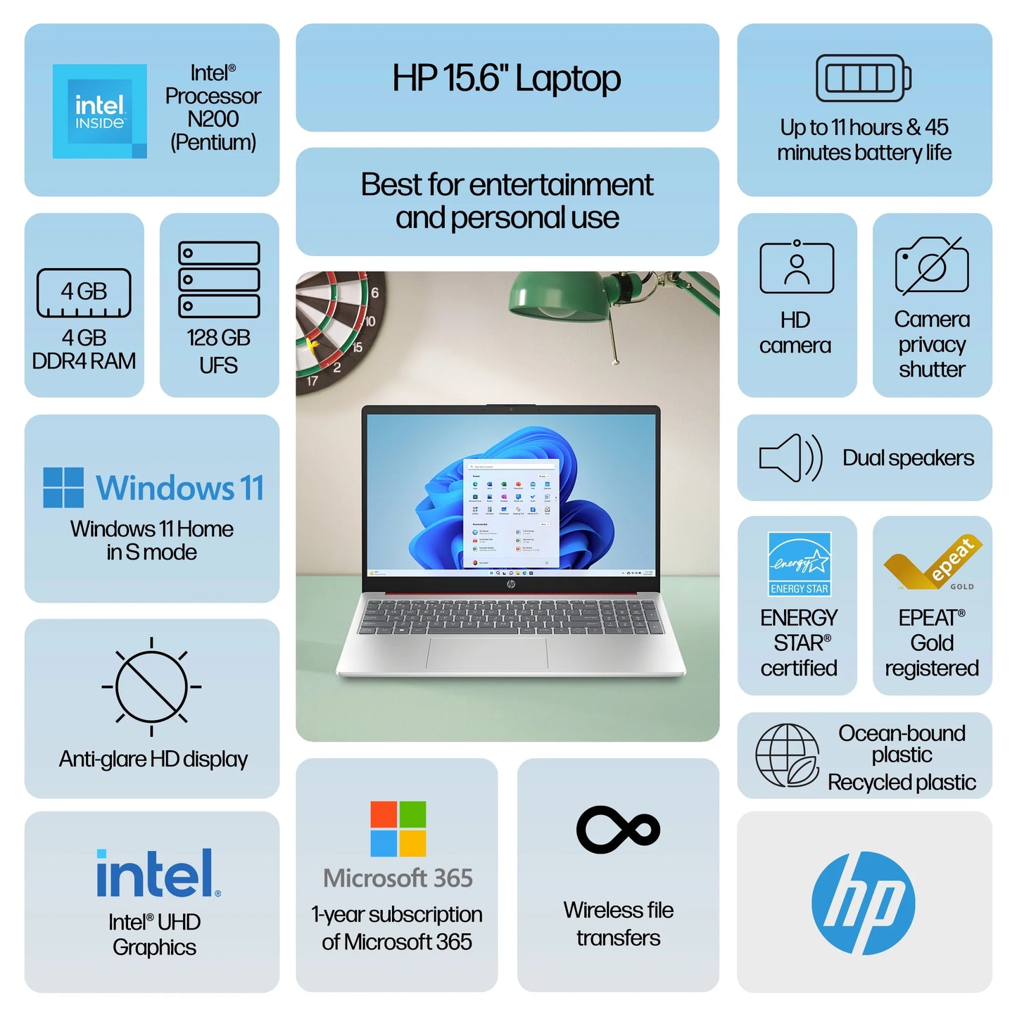 I SOURCING - NEW 15.6" Laptop, Intel N-Series N200, 128GB SSD, Windows 11 Home in S Mode, 15-Fd0083Wm