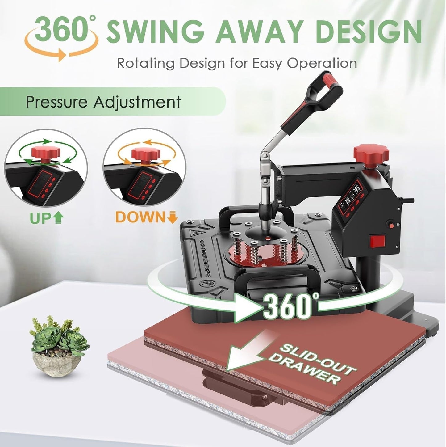 5 in 1 Heat Press Machine 12X15 Inch Sublimation Heat Press 360° Swing Away Heat Transfer Digital T-Shirt Pressing with 30OZ 20OZ Tumbler Press, Multifunction Combo for Hat Cap Plate