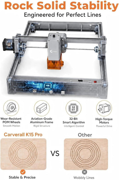 Laser Engraver, Carverall K15 Pro 5W Laser Engraving Machine for Beginners DIY High Accuracy 200X300Mm (Near A4) Portable CNC Laser Cutter for Wood Coated Metal Acrylic Leather, 5000Mw, Class 1