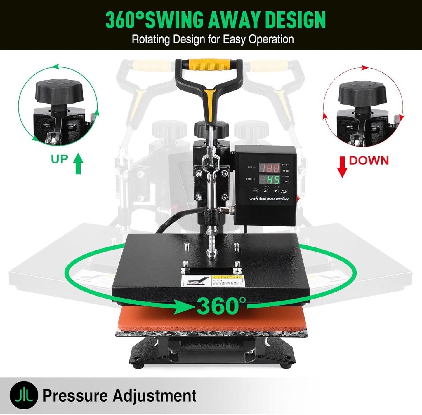 Slendor Heat Press Machine for T Shirts 12X10 Inch Digital T Shirt Pressing Machine 360-Degree Swing Away Heat Transfer Sublimation with Two Teflon Sheets