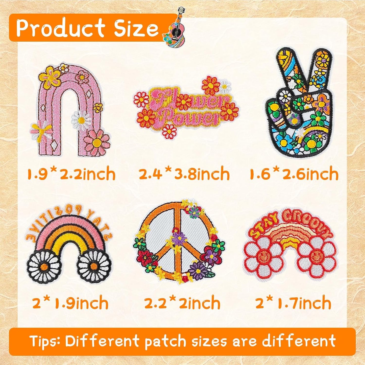 Rf-Patch 48Pcs Hippie Iron on Patches for Girl, Embroidered Boho Iron On/Sew on Patch for Clothes, Hats, Jeans, Dress, Backpacks, Etc, Machine Washable