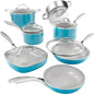 Pots and Pans Set Cookware Set with Nonstick Ceramic Coating Blue 12 Pcs