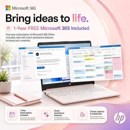 HP Business and Home Laptop, 8GB RAM, 128GB SSD, Intel Processor, Microsoft Office 365 1 Year | No Mouse, Fast Response, Long Battery Life Computer, Rose Gold