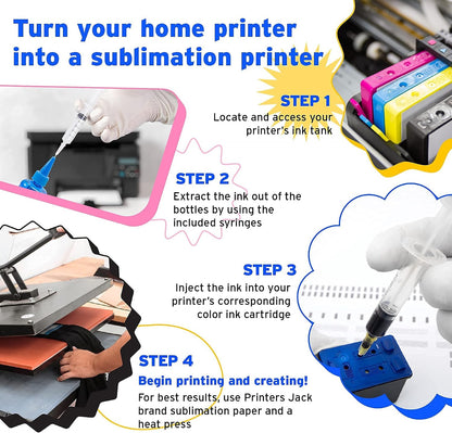 Printers Jack 400ML Sublimation Ink for Epson C88 C88+ WF7710 ET2720 ET4700 ET15000 ET2760 ET2750 WF7820 Inkjet Printers Heat Press Transfer on Mugs, Plates, Polyester Shirts, Phone Cases Etc