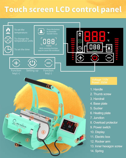 Tumbler Heat Press Machine for 20OZ Sublimation Tumbler Sublimation Ceramic Mugs Heat Transfer Print, Green