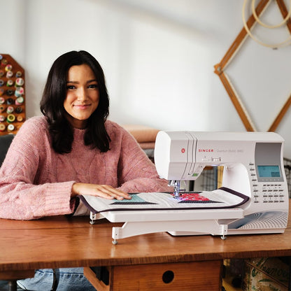 SINGER Quantum Stylist 9960 Computerized Sewing & Quilting Machine – Metal, Plastic, with Extension Table, Hard Case & Accessories, 600 Stitches, Lettering, LED Light, 1-Step Buttonhole