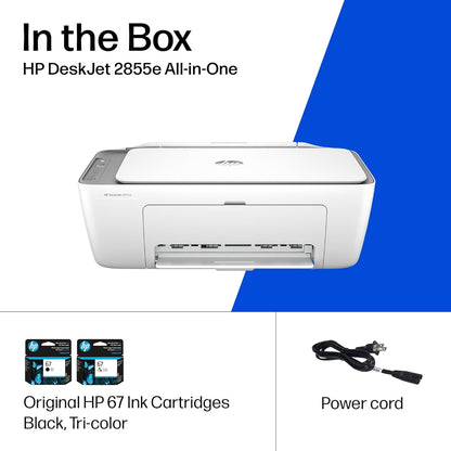 HP Deskjet 2855E Wireless All-In-One Color Inkjet Printer, Scanner, Copier, Best-For-Home, 3 Month Instant Ink Trial Included. This Printer Is Only 2.4 Ghz Capable. (588S5A)