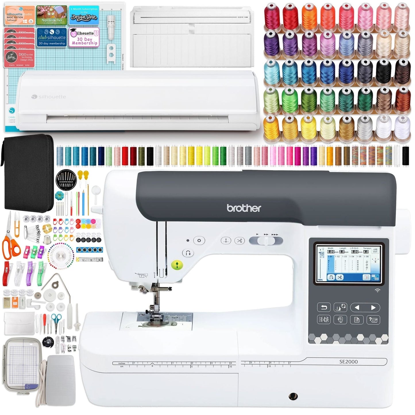Brother SE2000 Embroidery & Sewing Machine Bundle W/ Silhouette Cameo 5 Alpha