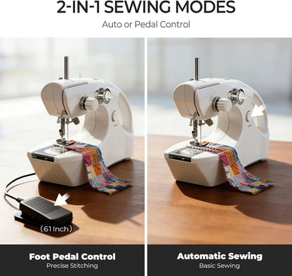 Portable Cordless Handheld Sewing Machine, 2 Modes for Two-Thread Stitching. Ideal Sewing Machine for Beginners. Mini for Home, Travel, DIY, Mending (Bright White)