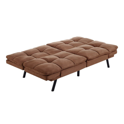 Memory Foam Futon with Adjustable Armrests , Camel Faux Suede Fabric for Adults