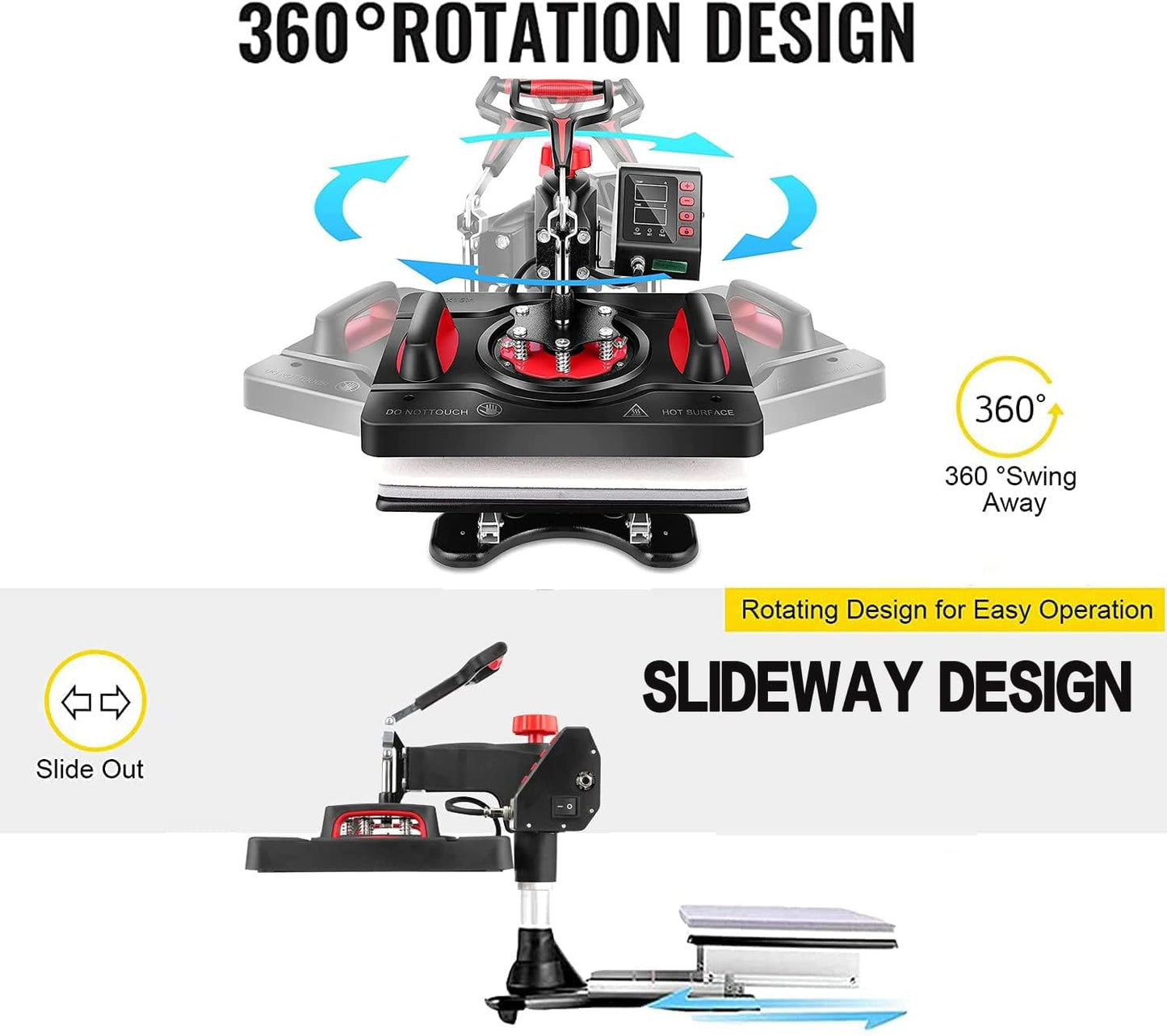 WHUBEFY Upgraded Heat Press Machine for Shirts 15 X 12 Inch T Shirt Press Machine 360-Degree Swing Digital Shirt Printing Heat Transfer Sublimation Machine 5 in 1 Combo for T Shirts Mugs Hat Plate Cap