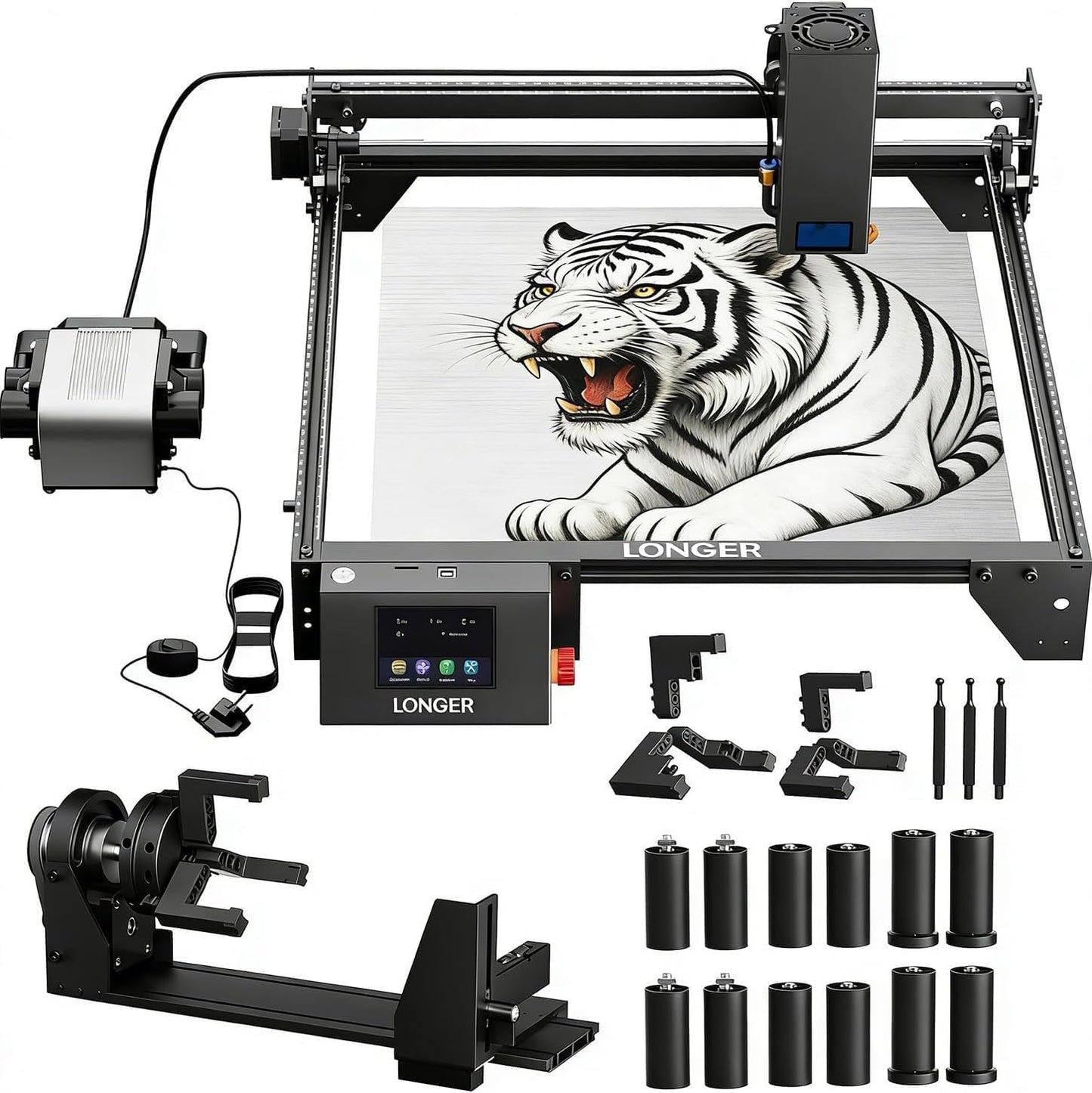 Longer Ray5 20W Laser Engraver with Air Assist Kit 3-In-1 Rotary Roller Kit DIY CNC Laser Cutter Tool for Metal Glass Wood,Engraving Area 400 * 365Mm