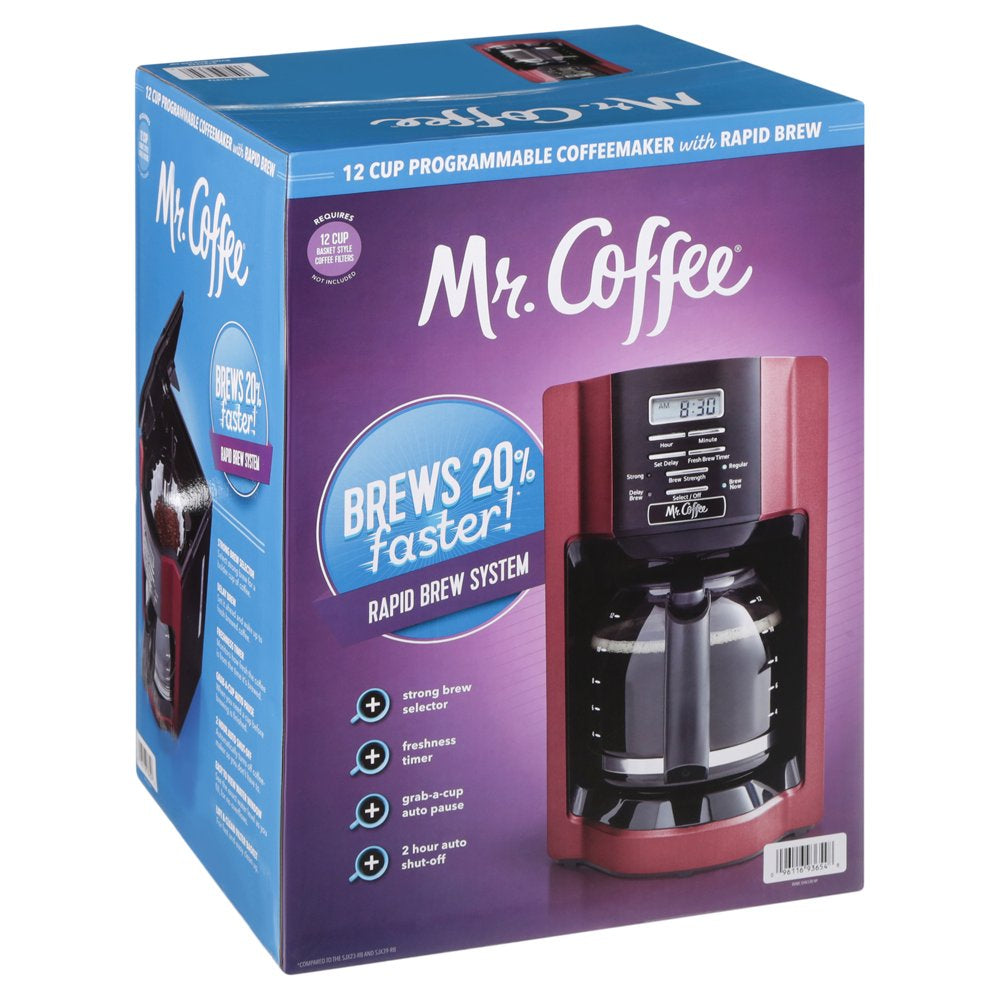 12-Cup Programmable Coffeemaker, Rapid Brew, Red